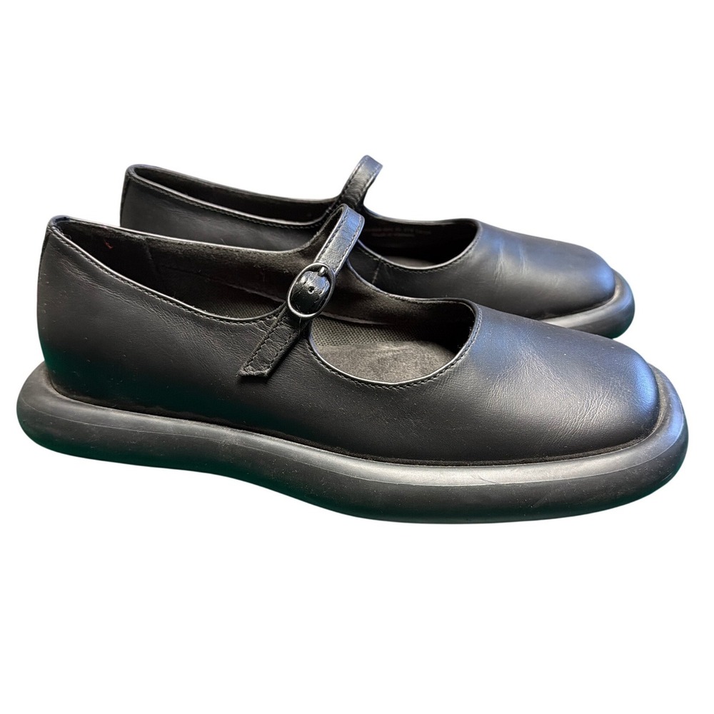 Camper Casi Myra Black Leather Chunky Mary Jane Flats Square Toe EU 37 US 7